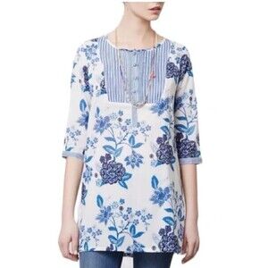 Anthropologie MERMAID Small Floral Sea Holly‎ Tunic Top Stripes Beach Summer F10